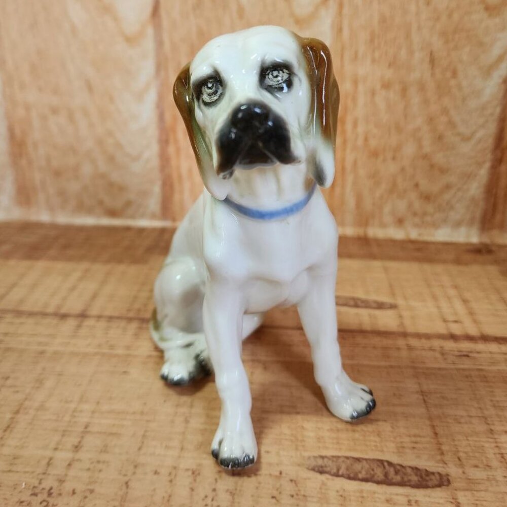 Antique / Vintage Sitzendorf Sitting Hound Porcelain Dog Figurine 90s